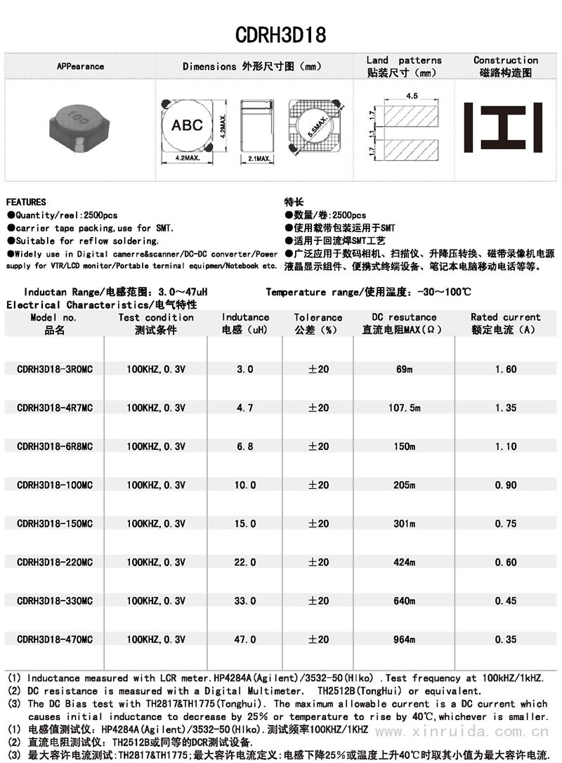 芯瑞達(dá)電子,CDRH3D18電感,貼片電感,功率電感,繞線電感