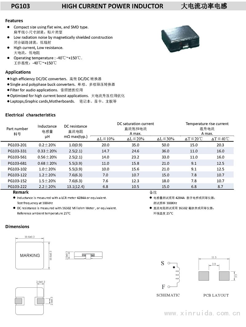 PG103 大電流功率電感