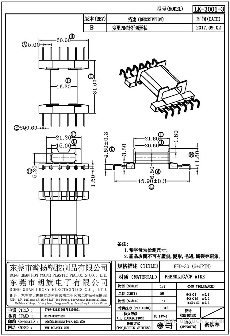 LK-3001-3 EFD-30臥式(6+6PIN)