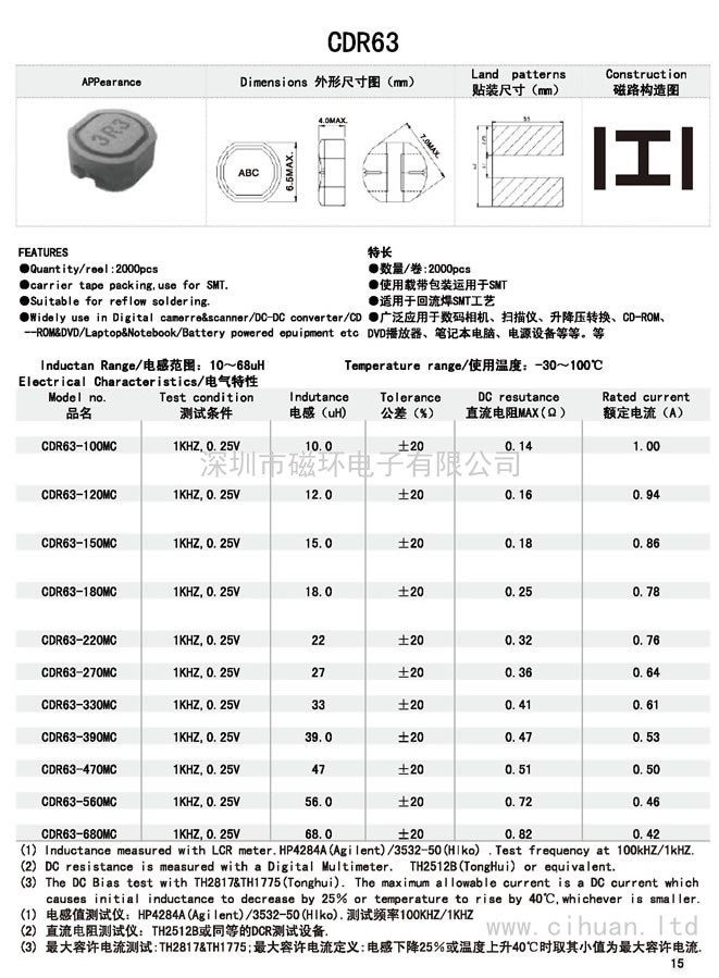 CDR63貼片功率電感 